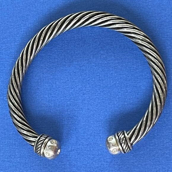 VTG Rhinestone Inlay Silver Tone Twist Cable Cuff - Picture 6 of 16